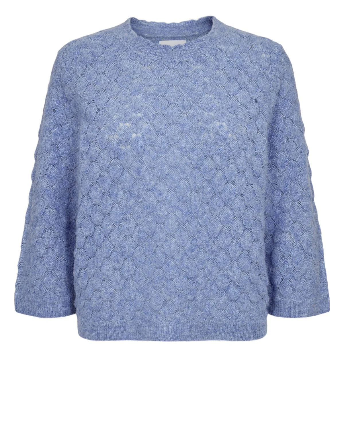 Numph Nuriette pointelle wool blend jumper blue flat lay