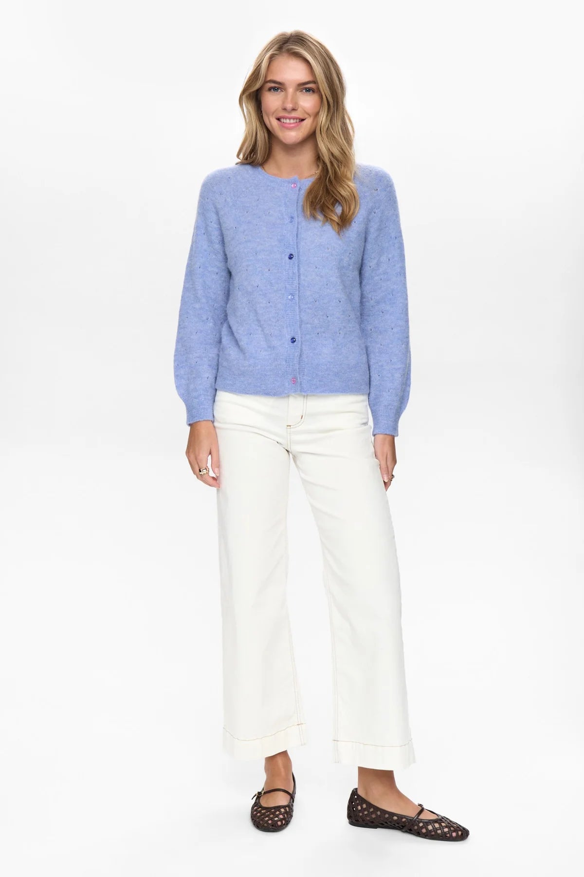 Numph Nurietto pointelle cardigan close-up soft knit texture