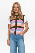 Numph Nuriette striped knit vest top front view on model