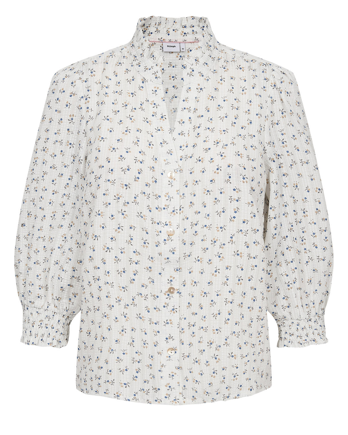 Numph Nufenja white and blue floral blouse full length