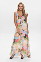Numph Nushailyn fairytale print chiffon maxi dress front view