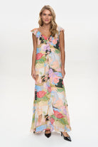Numph fairytale print chiffon dress full length front