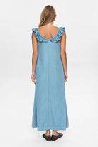 Numph light denim maxi dress back view