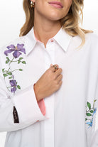Numph Nuflory white shirt purple floral embroidery shoulder detail