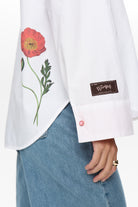 Numph Nuflory white embroidered cotton shirt cuff pink lining detail