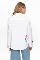 Numph Nuflory white cotton shirt back with floral embroidery