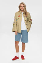 Numph embroidered jacket worn with jeans 