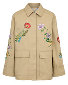 Numph Nubivalli beige utility jacket with embroidered flowers and pockets