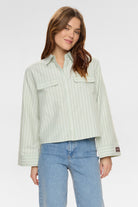 Numph Nukelsey green stripe oversized pocket shirt front view