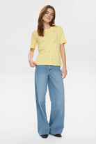 Numph yellow T-shirt multicolour embroidered dot detail with jeans 