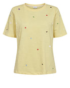 Numph yellow short sleeve embroidered dot top full length