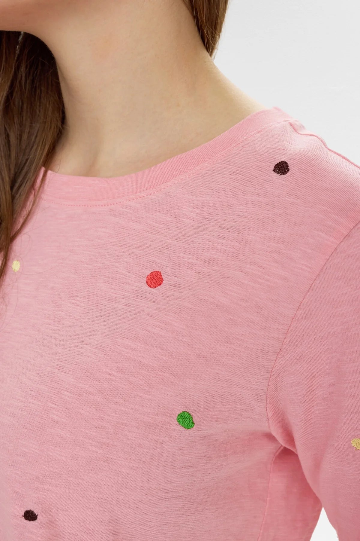 Numph pink embroidered polka dot T-shirt 