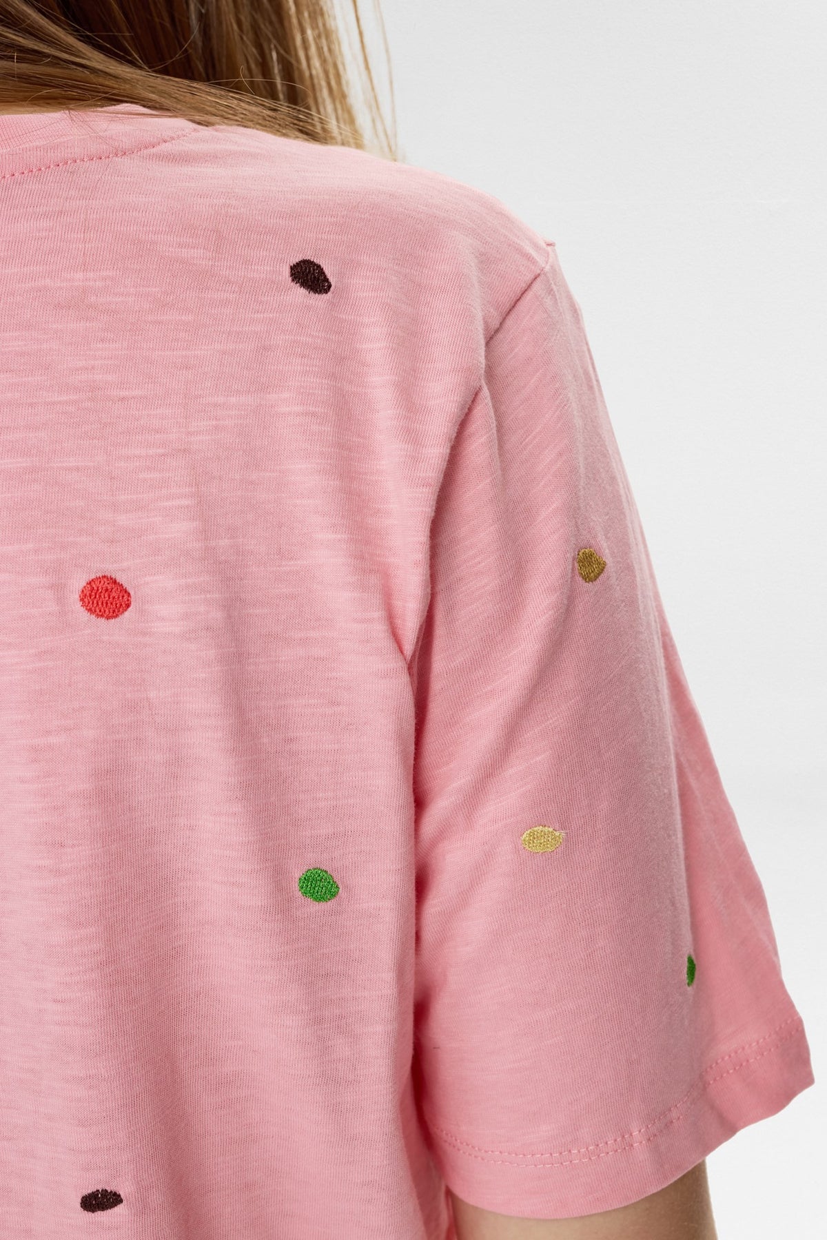 Numph pink embroidered polka dot T-shirt back view