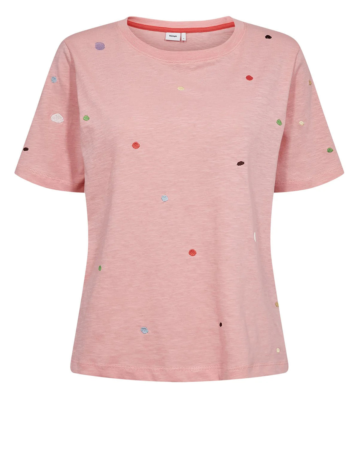 Numph pink short sleeve embroidered dot top full length