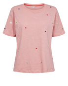 Numph pink short sleeve embroidered dot top full length