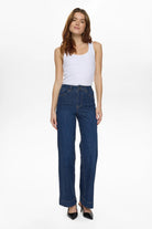 Nümph NuParis dark blue high waist jeans styled with white vest top