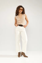 Numph off white flared trousers back pocket detail