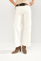 Numph off white cropped flared trousers front view