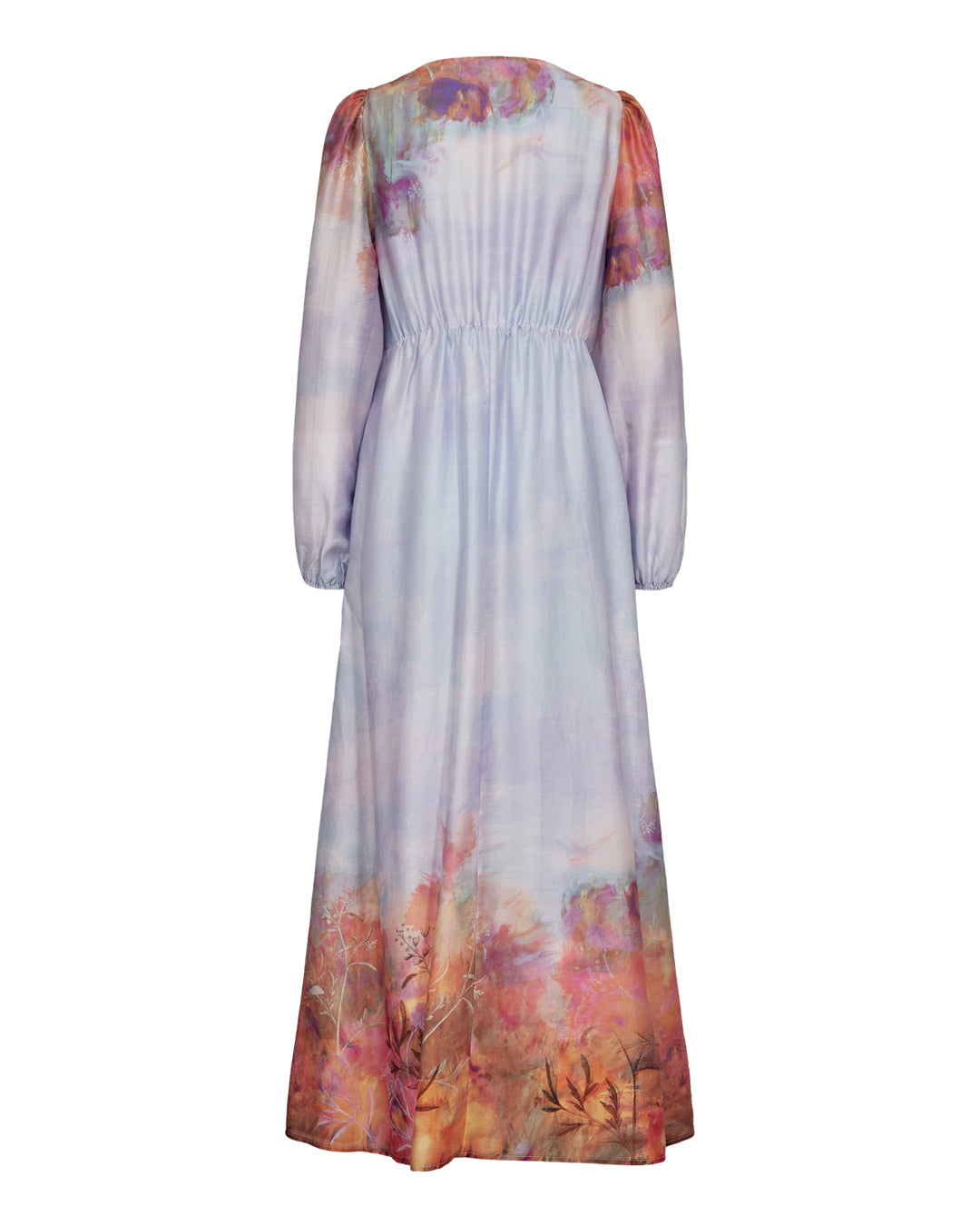 Nümph Nulove abstract floral maxi dress blue pink long sleeve back view