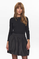 Numph Nunima black skirt with smocked waist and voluminous hem