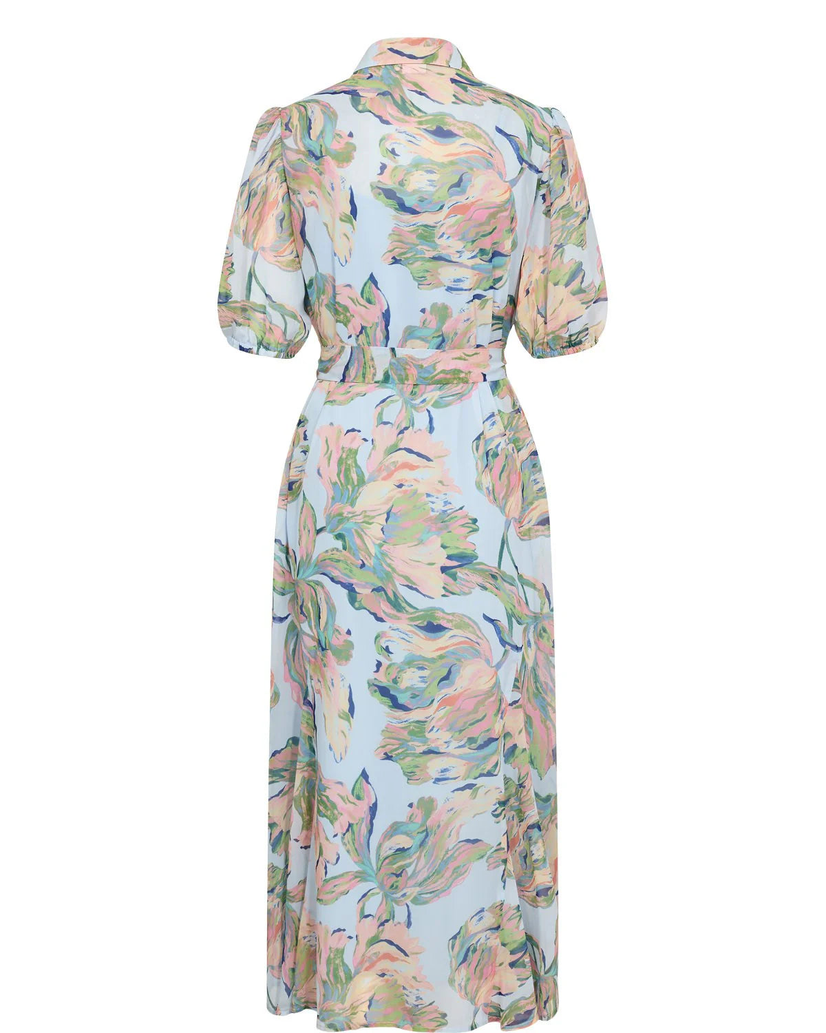 Numph Nukellie blue floral print belted shirt dress back view