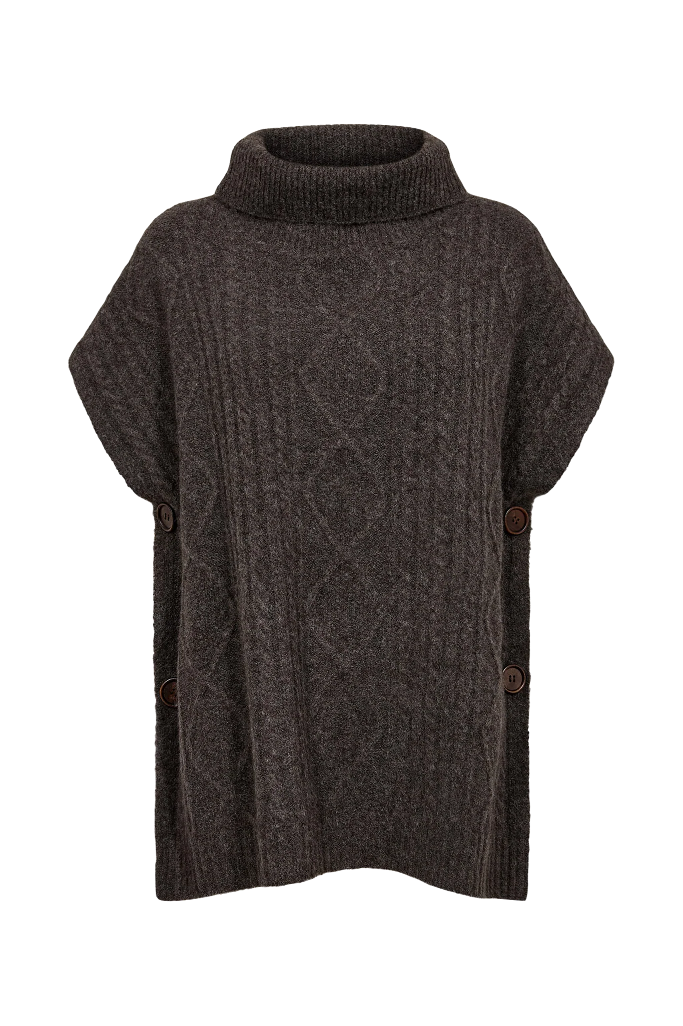 Nümph Nujoline brown cable knit roll neck poncho – front product view
