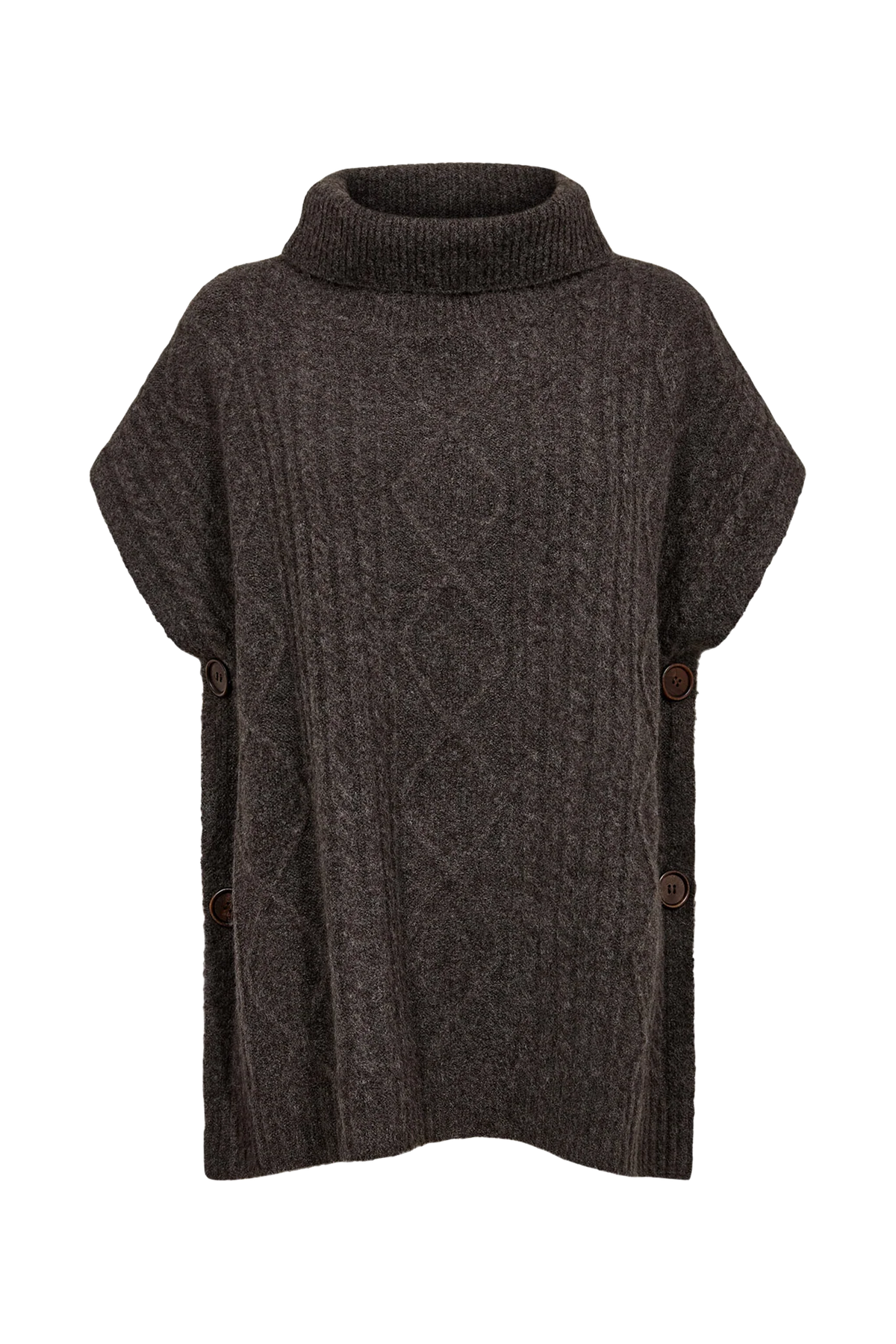 Nümph Nujoline brown cable knit roll neck poncho – front product view