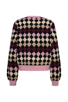 Nümph Nulina Caviar argyle knitted jumper with pink ribbed trims – product back view