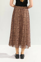 Nümph Nulionis brown leopard print midi skirt with fluid hem – back detail view