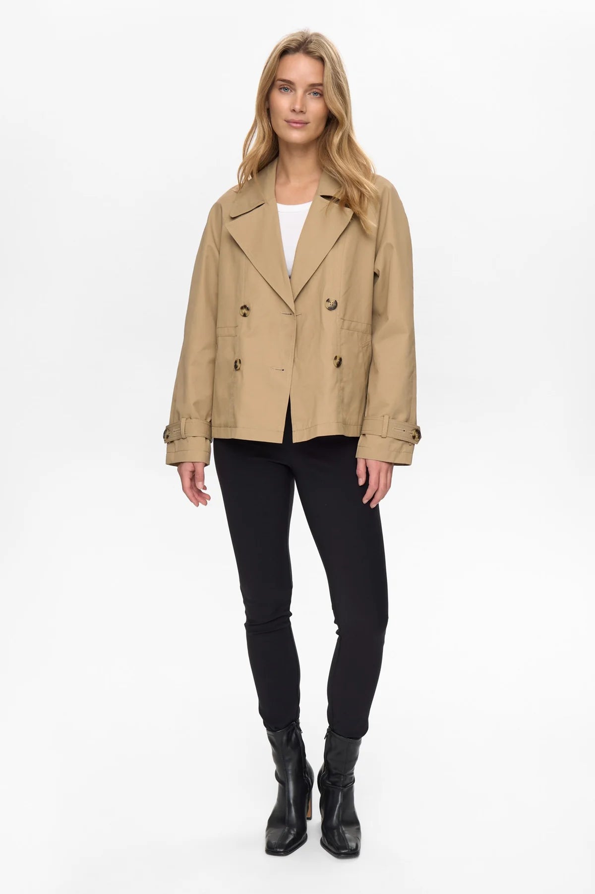 Numph Nuflorian short trench style jacket full view cropped cut