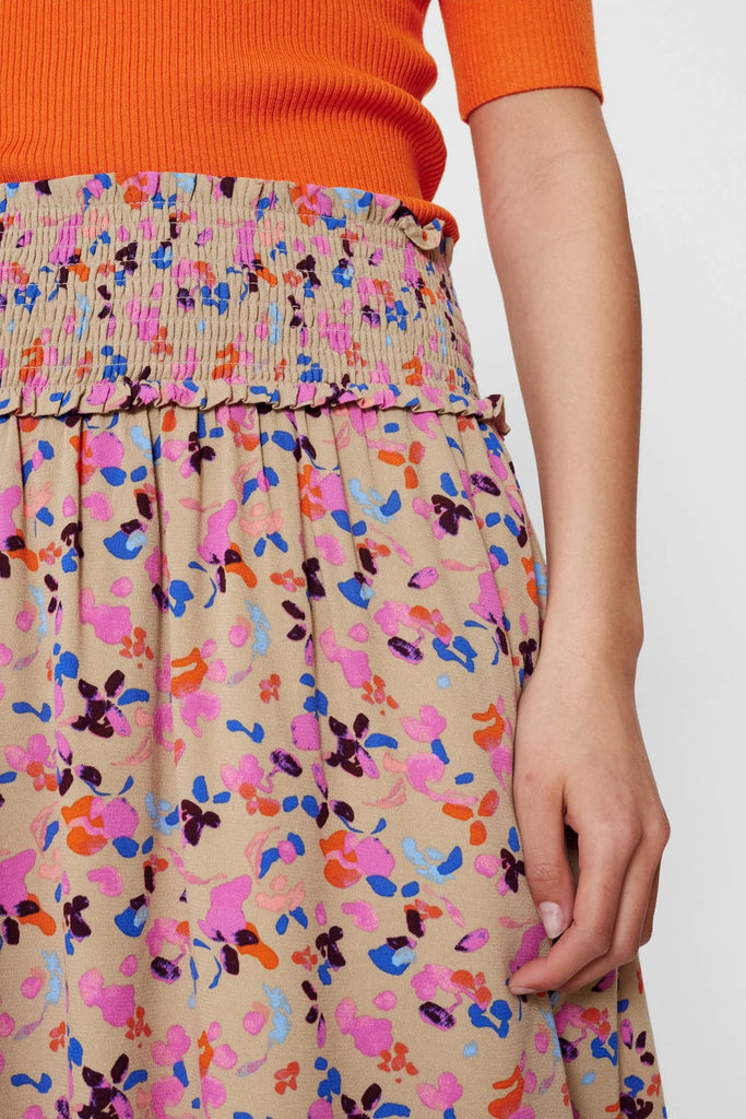Numph Nuria Beige Floral Print Short Skirt - Twill