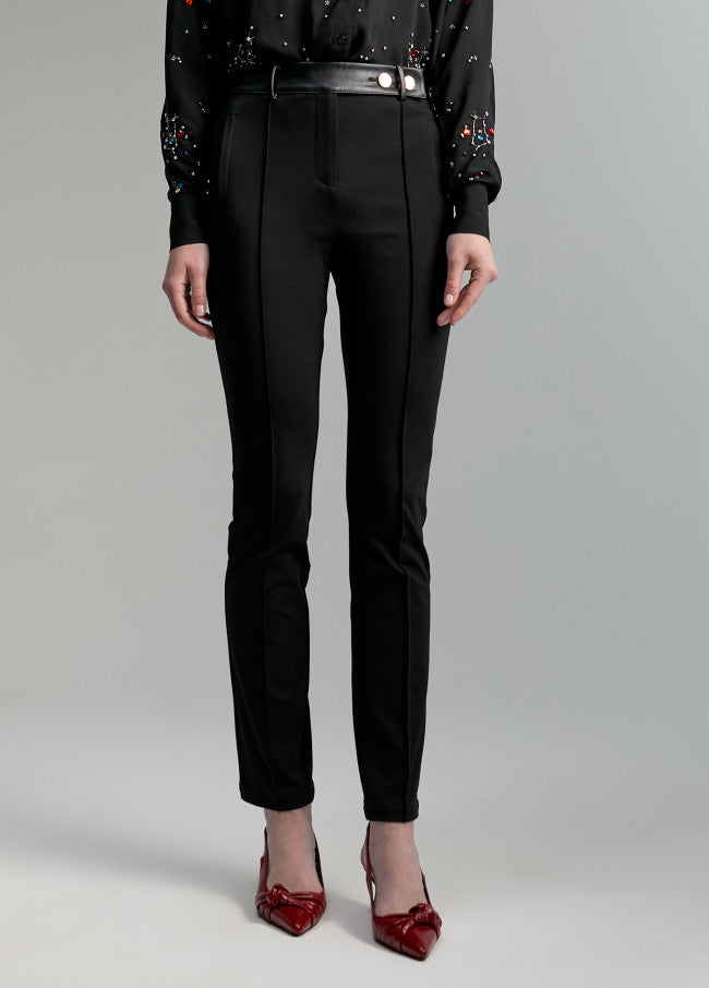 Lola Casademunt Black Smart Slim Leg Trousers With Faux Leather Waist