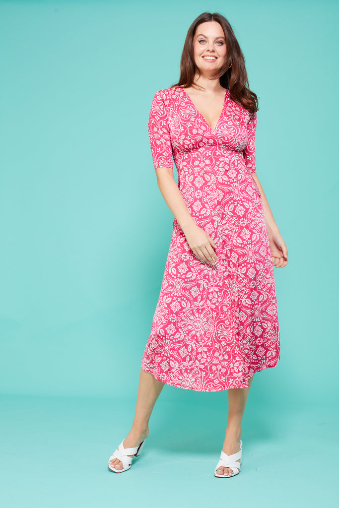 Onjenu Remy Pint floral Long Sleeve Printed V-Neck Midi Dress