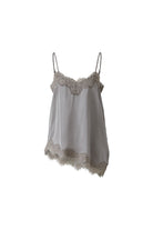 Oui Sleepy Grey lace trim satin camisole with asymmetric hem – product front view