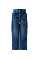  Oui bright blue mid-rise barrel leg jeans – product front view