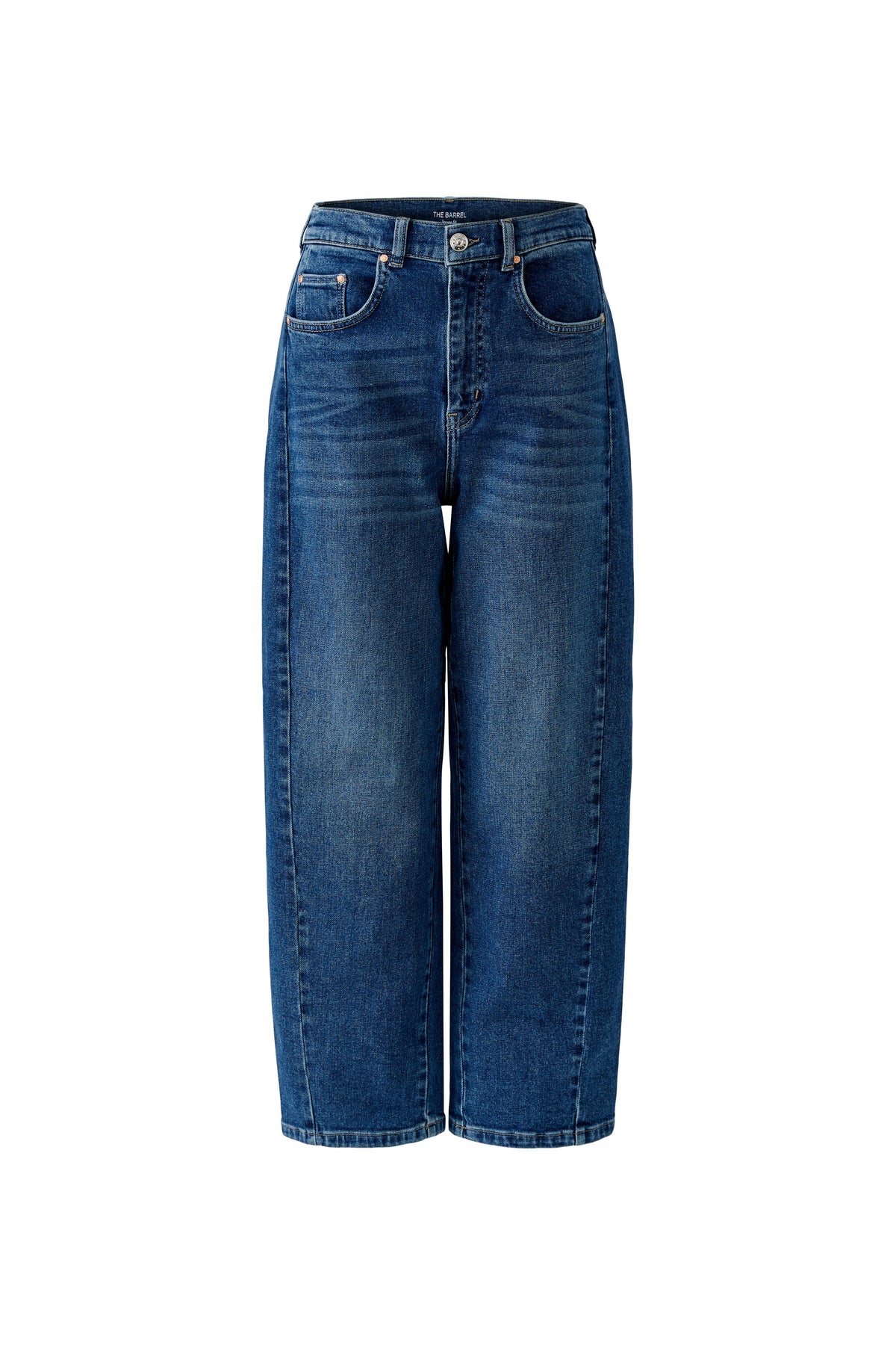  Oui bright blue mid-rise barrel leg jeans – product front view