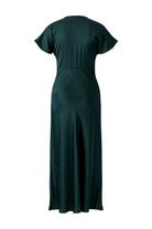 Oui green satin midi dress with softly flared skirt – product back view