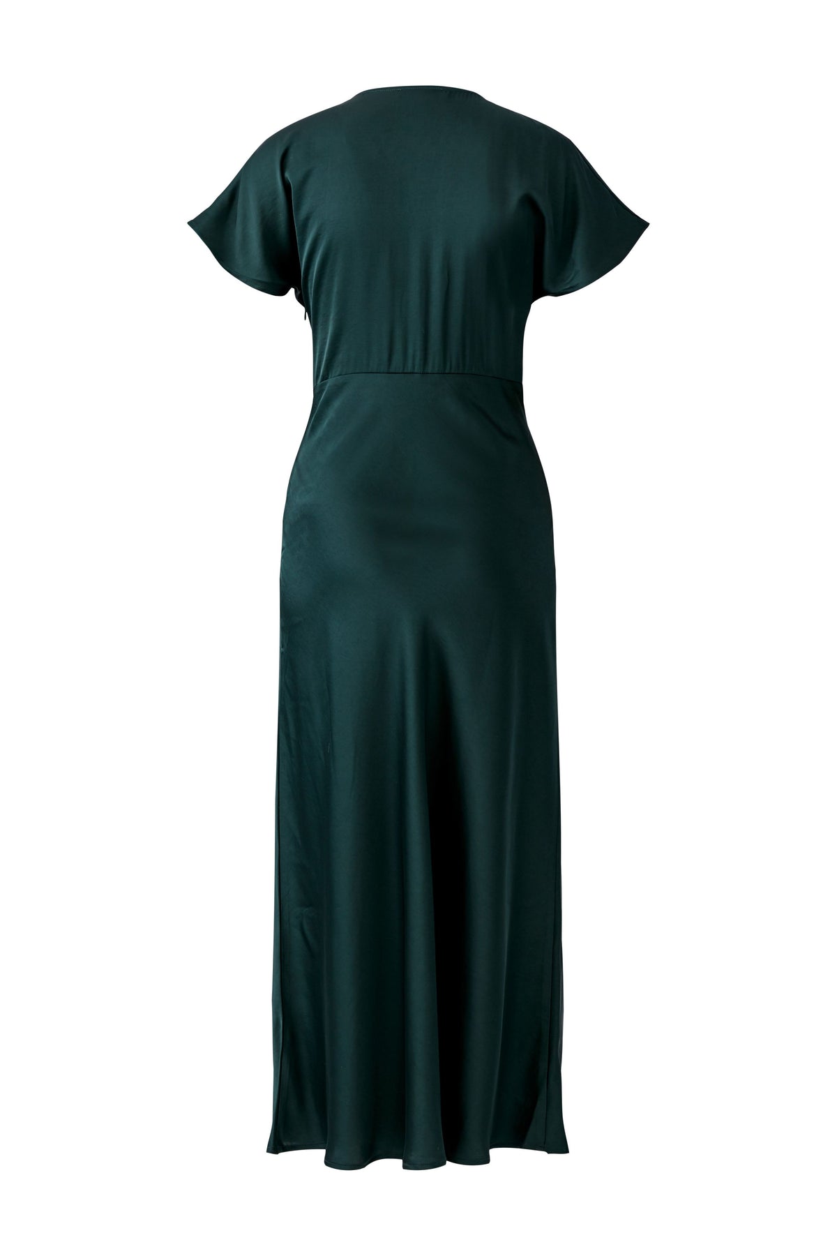 Oui green satin midi dress with softly flared skirt – product back view