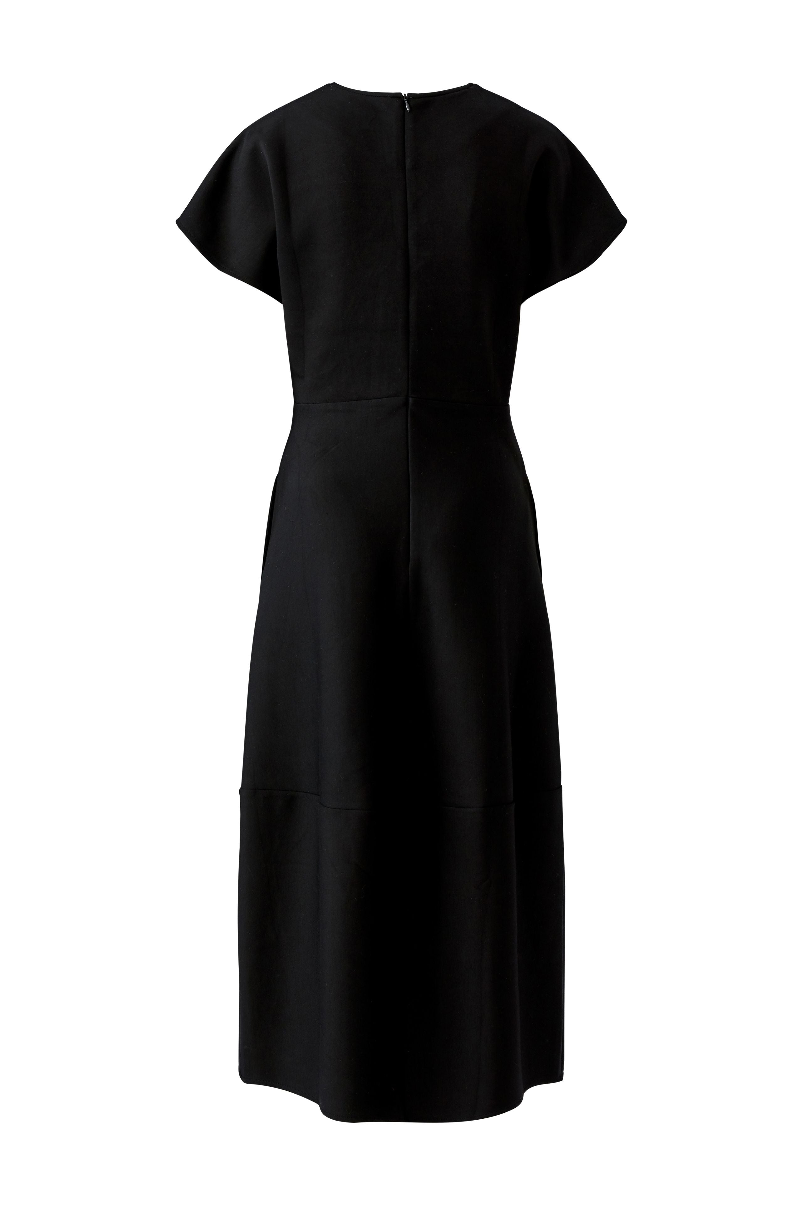 Oui black stretch crepe short sleeve midi dress – product back view