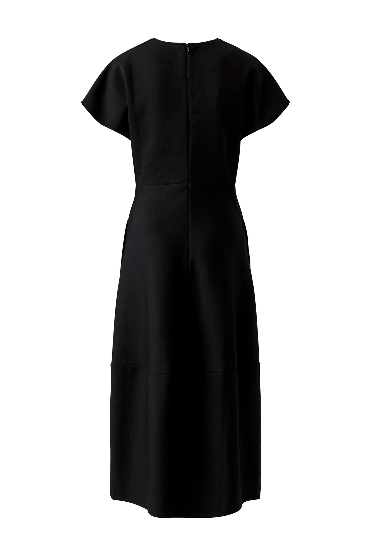 Oui black stretch crepe short sleeve midi dress – product back view