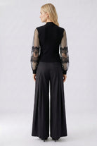 Oui black high neck jumper with sheer lace sleeves – back model view