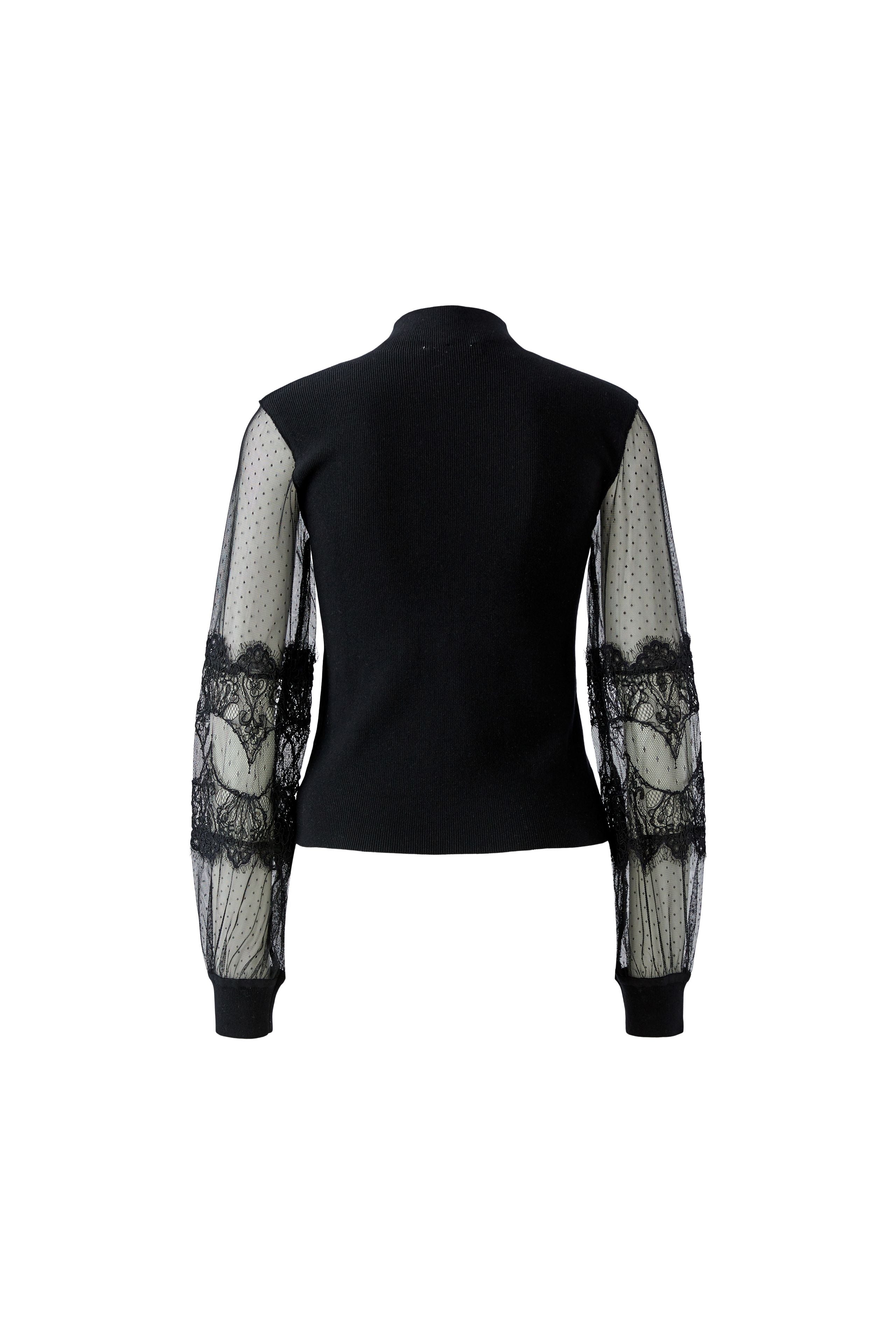 Oui black sheer lace sleeve jumper – product back view