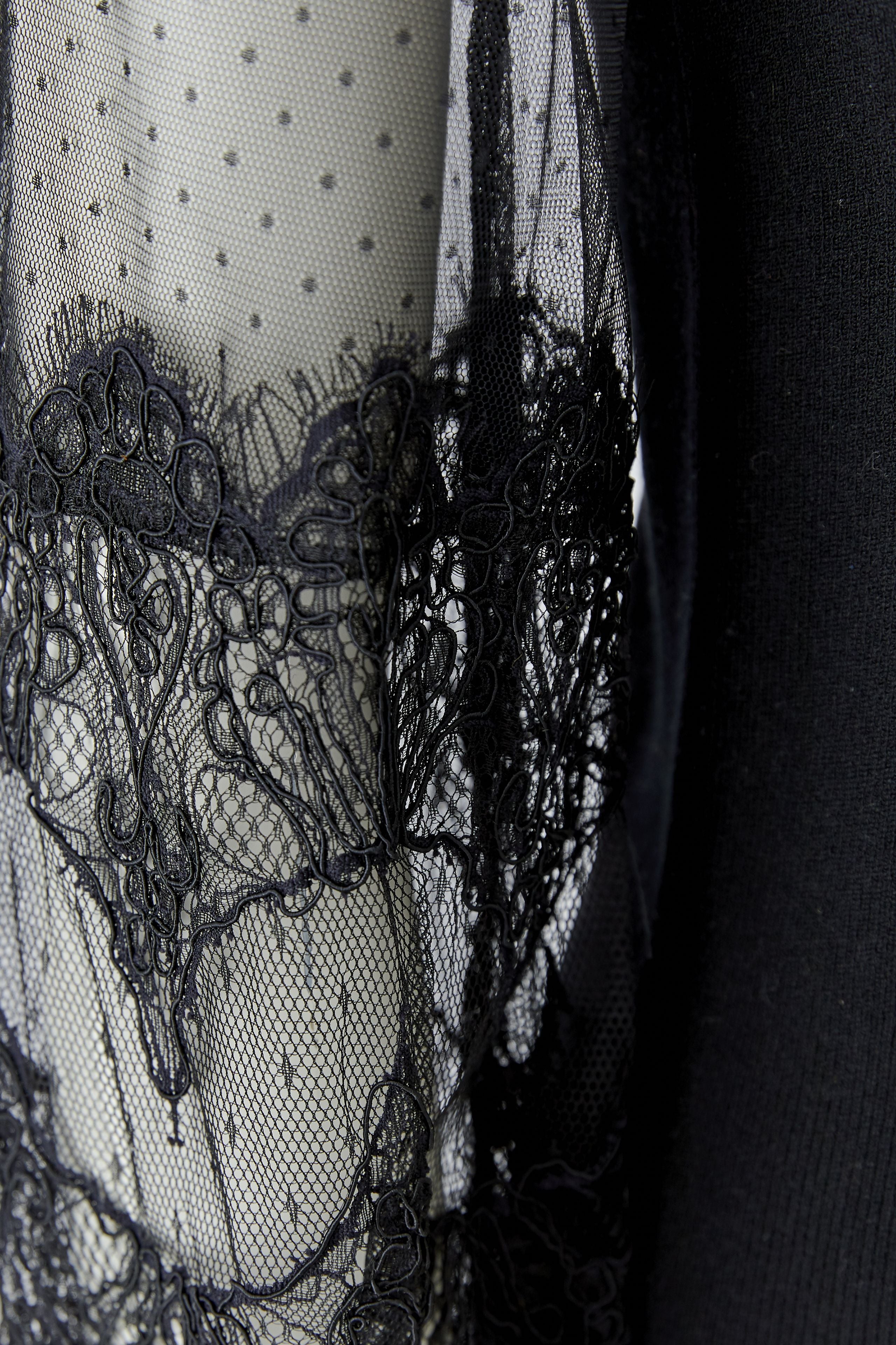 Oui black sheer lace sleeve jumper – floral lace close-up