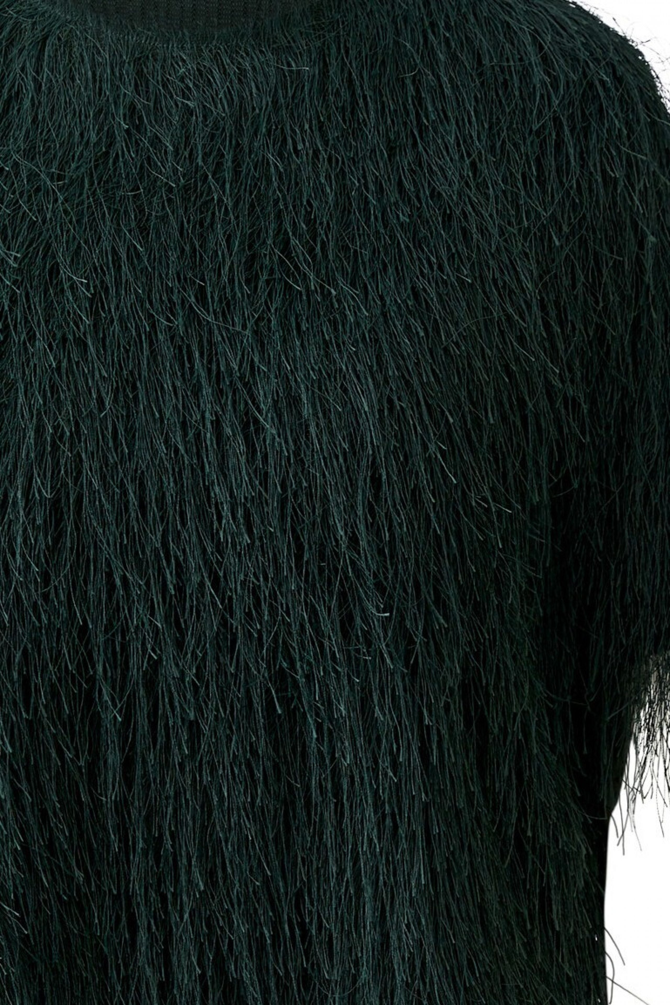  Oui Scarab Green textured eyelash fringe top – close-up fabric detail