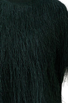  Oui Scarab Green textured eyelash fringe top – close-up fabric detail
