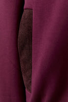 Oui burgundy bomber jacket with contrast corduroy collar – fabric detail view