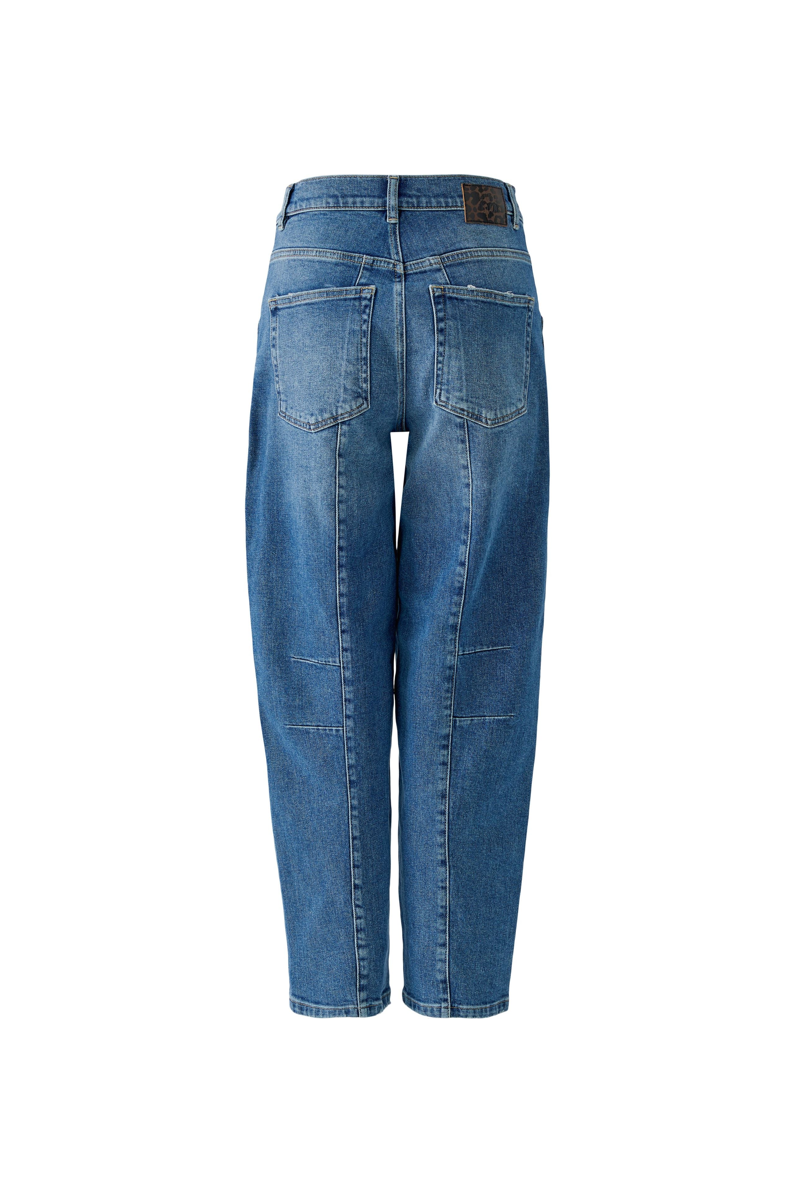 Oui blue barrel leg jeans with back pockets – product back view