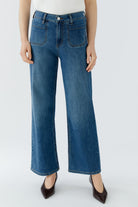 Oui bright blue straight leg jeans with front patch pockets – front model view