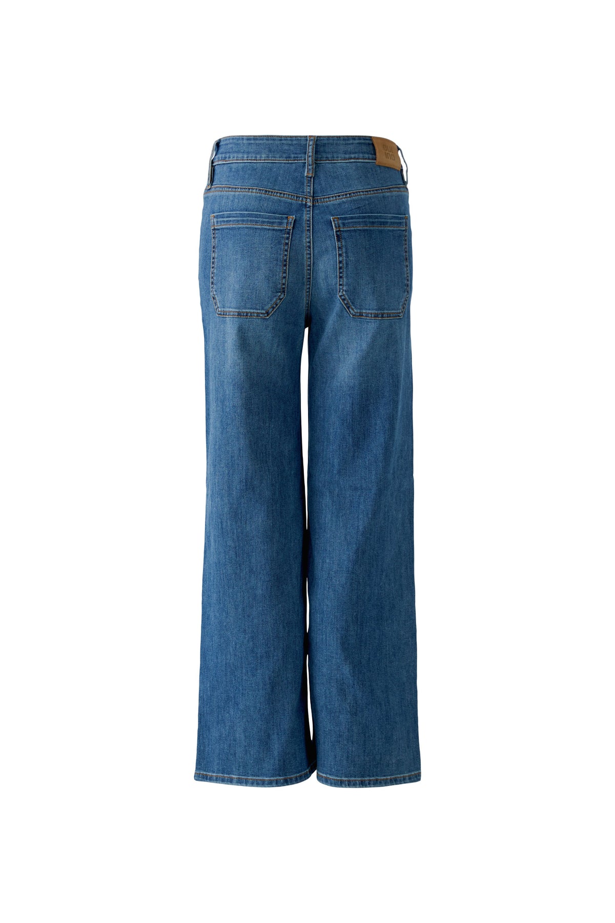 Oui bright blue straight leg jeans with back pockets – product back view