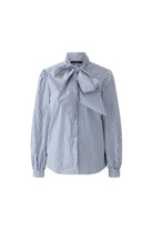 Oui blue and white striped pussy bow blouse – front product view